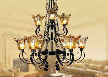 Grande lumière en verre ambre décorative commerciale des lustres 9 d'hôtel avec la chaîne réglable