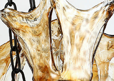 Lustre décoratif à la maison léger de fer travaillé du noir 8 avec la nuance en verre ambre