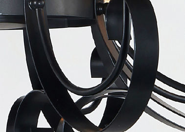 Lustre décoratif à la maison léger de fer travaillé du noir 8 avec la nuance en verre ambre