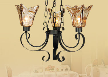 lustre en verre ambre de fer travaillé de taille de 64cm le grand rétro s'allume/lampe pour la salle de bains