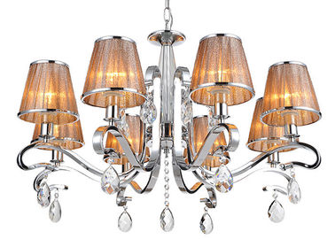 Le lustre en cristal de luxe 8 d'ombre de tissu de café s'allume pour l'hôtel/villa/salle à manger