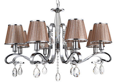 Le lustre en cristal de luxe 8 d'ombre de tissu de café s'allume pour l'hôtel/villa/salle à manger