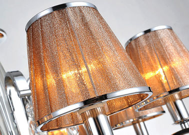 Le lustre en cristal de luxe 8 d'ombre de tissu de café s'allume pour l'hôtel/villa/salle à manger