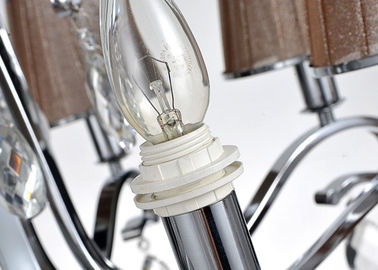 Le lustre en cristal de luxe 8 d'ombre de tissu de café s'allume pour l'hôtel/villa/salle à manger