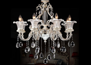 Lumière pendante de la perle 8 de zinc léger d'argent, lustre moderne en cristal de style européen luxueux