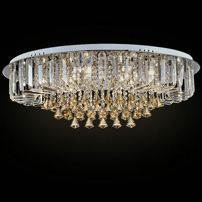 Plafonnier en cristal de luxe rond fait sur commande avec la baisse en verre de perle pour la maison/salon