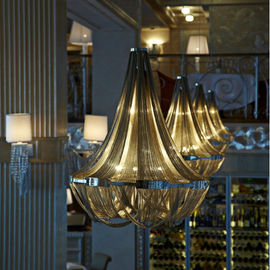 Lumière intérieure moderne de lustre de chaîne en métal de couleur de nickel de chrome de vente de grand lustre de luxe chaud d'hôtel pour des villas d'hôtel