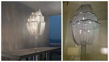 Éclairage à chaînes de lustre de lustres contemporains argentés d'hôtel
