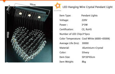 Lumière en cristal pendante de salle à manger, 3pcs * le lustre 3W s'allume