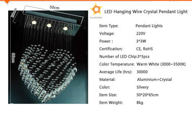 Lumière en cristal pendante de salle à manger, 3pcs * le lustre 3W s'allume
