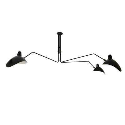 Plafonniers noirs, lampe incurvée de lustre de plafond de bras du fer trois de fantaisie