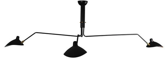 Plafonniers noirs, lampe incurvée de lustre de plafond de bras du fer trois de fantaisie