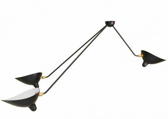 Plafonniers noirs, lampe incurvée de lustre de plafond de bras du fer trois de fantaisie